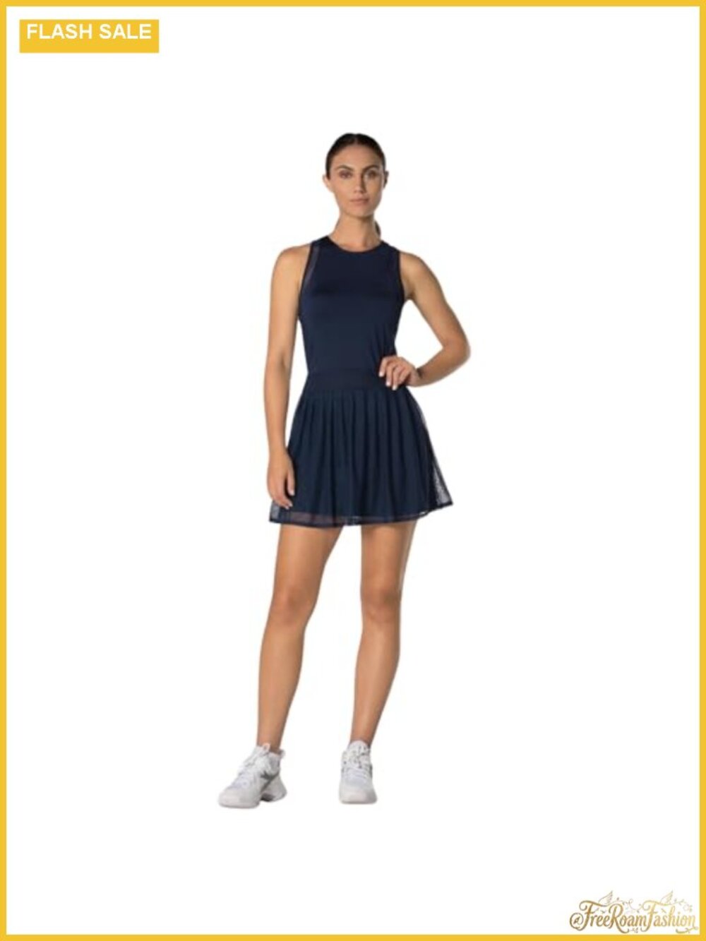 Women's Pleated Tennis Dress with Shorts, High Neck Racerback, High Stretch